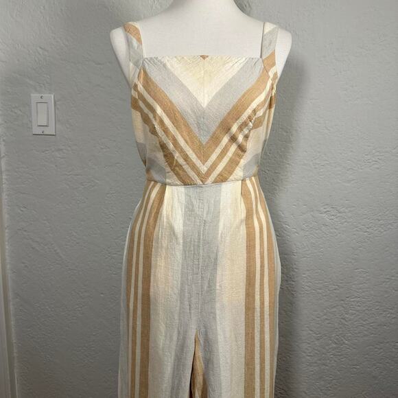 Anthropologie Cream and Tan Striped Linen Cotton Jumper - Picture 3 of 8